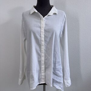Eileen Fisher Blouse Women Small White Long Sleeve Button Up Woven